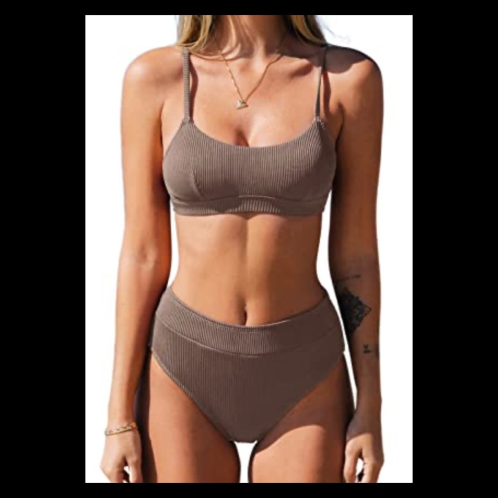 Brown Ribbed Bikini Set43